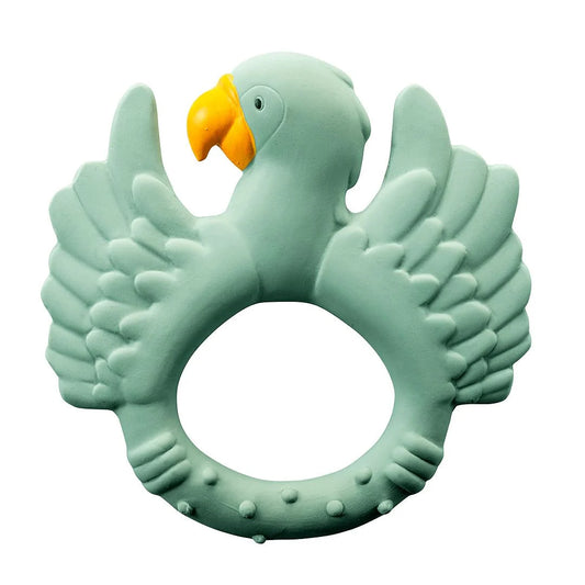 Anillo mordedor Loro Verde - Natruba alas abiertas sobre fondo blanco