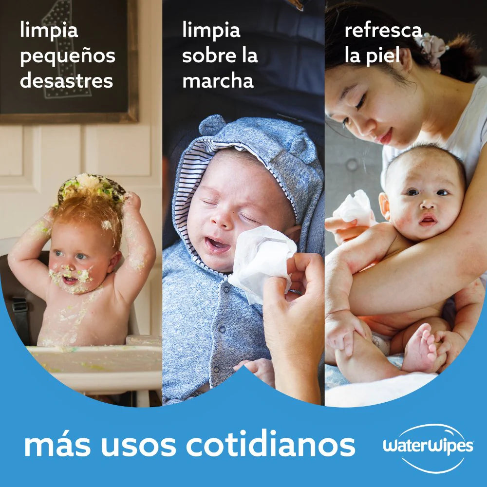 Pack Toallitas húmedas WaterWipes para limpiar la piel suave de un bebé