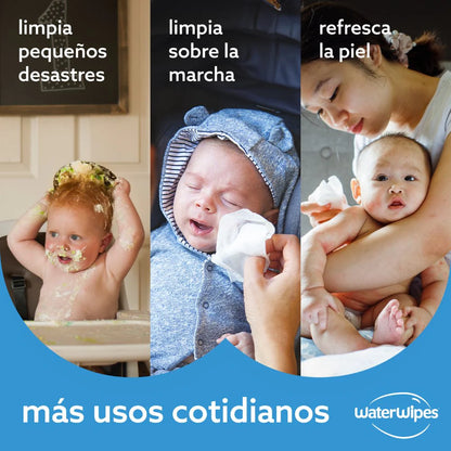 Pack Toallitas húmedas WaterWipes para limpiar la piel suave de un bebé