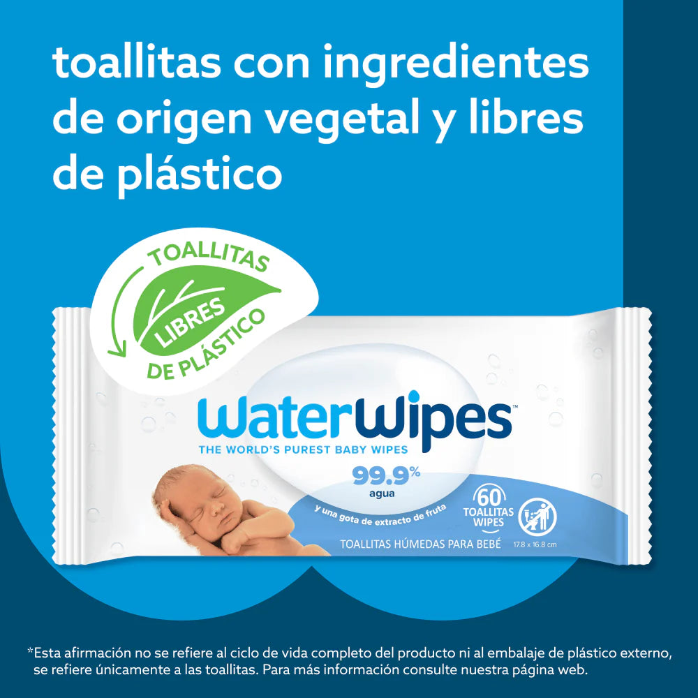 Pack Toallitas húmedas WaterWipes, toallitas más puras del mundo, 99.9% agua y extracto de fruta.